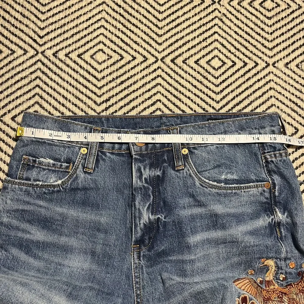 BLANKNYC Jeans Womens 29 Blue Hi Rise Tapered Embroidered Phoenix Boho Denim - Picture 2 of 8